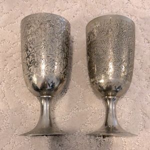 Pair Metal Goblets India Patterned Etched